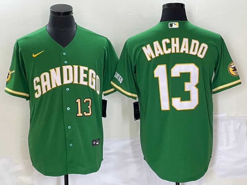 Men%27s San Diego Padres #13 Manny Machado Number Green Cool Base Stitched Baseball Jersey